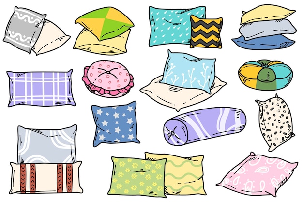 Doodle almohadas de color dibujadas a mano para el descanso del sueño o la decoración del dormitorio