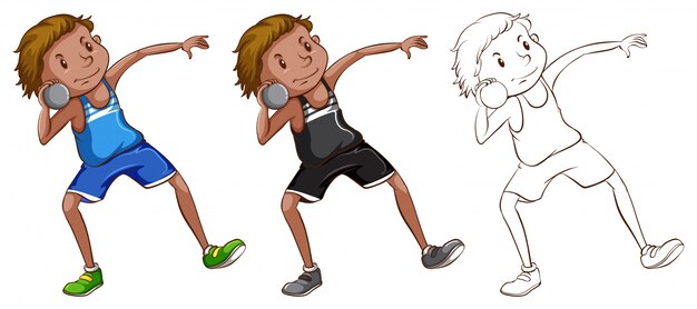 Doodle carácter para el hombre haciendo shotput ilustración