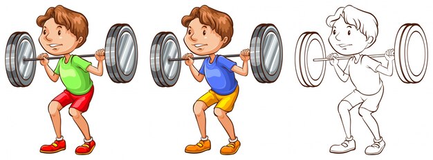 Doodle carácter para el hombre levantamiento de pesas ilustración