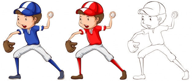 Vector gratuito doodle carácter de jugador de béisbol ilustración