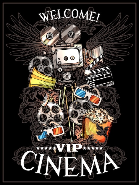 Vector gratuito doodle cinema poster