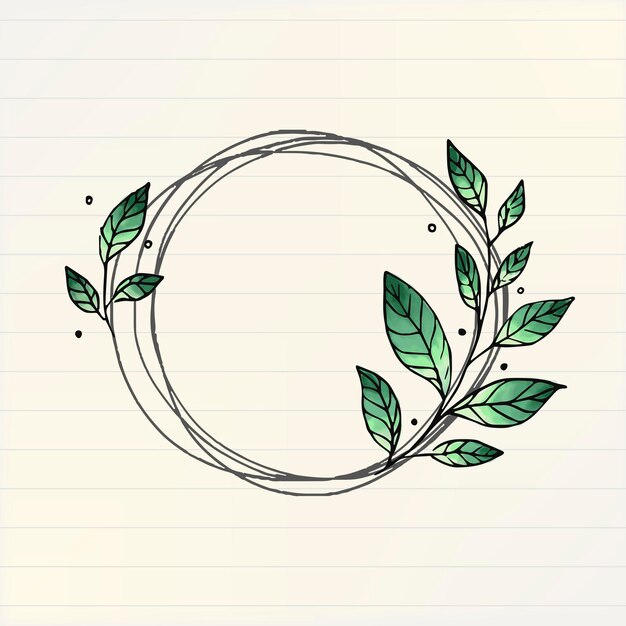 Doodle círculo marco clipart, ilustración botánica en vector