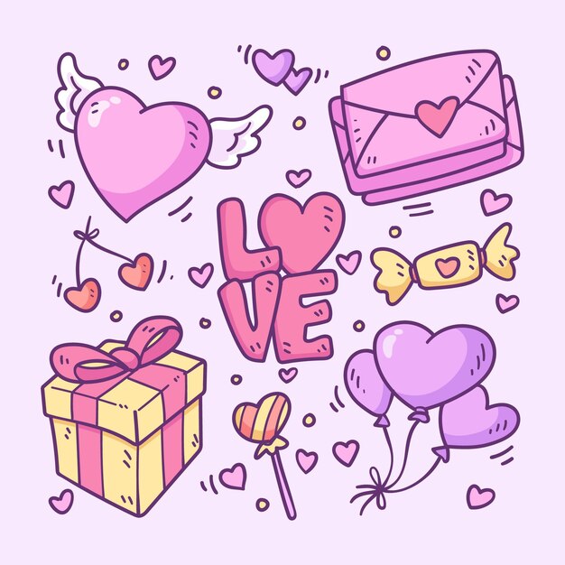 Doodle colección de artículos de san valentín