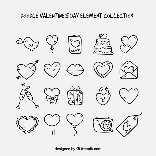 Doodle colección de elementos del día de san valentín