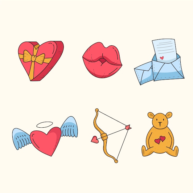 Vector gratuito doodle colección de elementos del día de san valentín