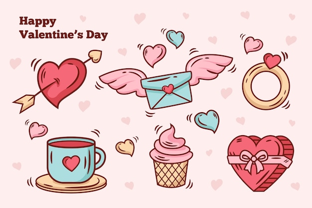 Vector gratuito doodle colección de elementos del día de san valentín