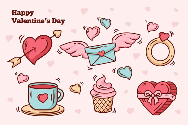 Doodle colección de elementos del día de San Valentín