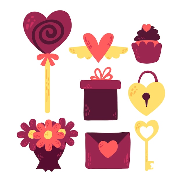 Doodle colección de elementos del día de san valentín