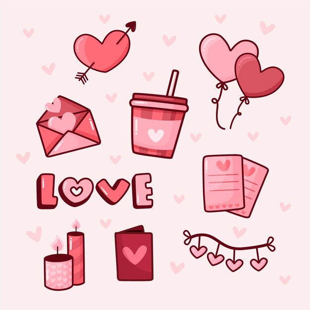 Doodle colección de elementos del día de San Valentín