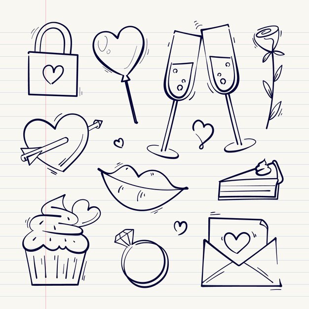 Doodle colección de elementos del día de san valentín