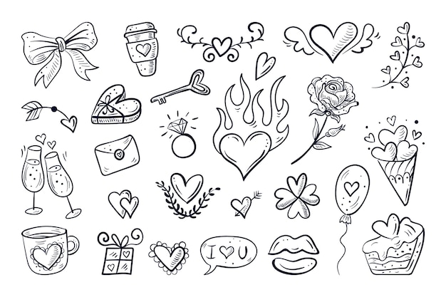 Doodle colección de elementos del día de san valentín