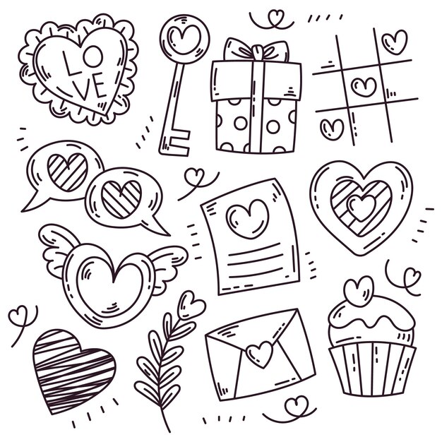 Doodle colección de elementos del día de san valentín