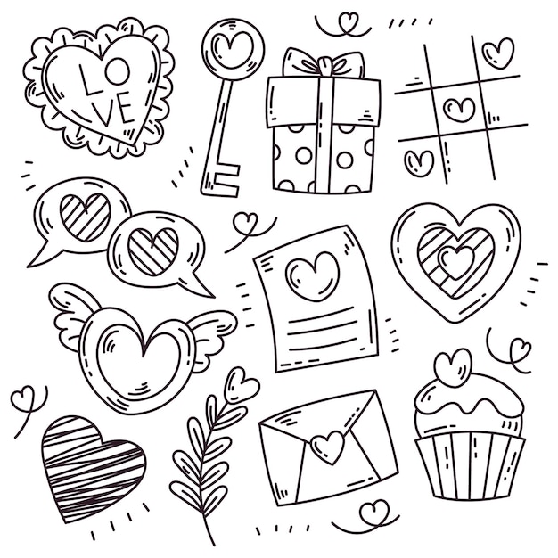 Doodle colección de elementos del día de san valentín