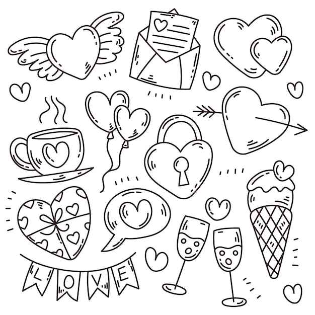 Doodle colección de elementos del día de san valentín