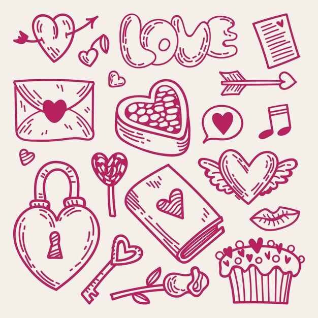 Doodle colección de elementos del día de san valentín