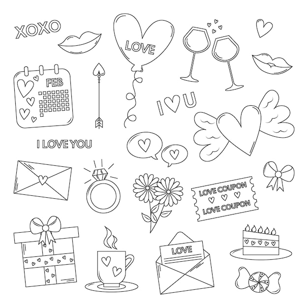 Vector gratuito doodle colección de elementos del día de san valentín