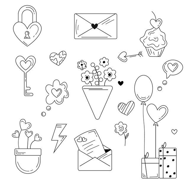 Doodle colección de elementos del día de san valentín