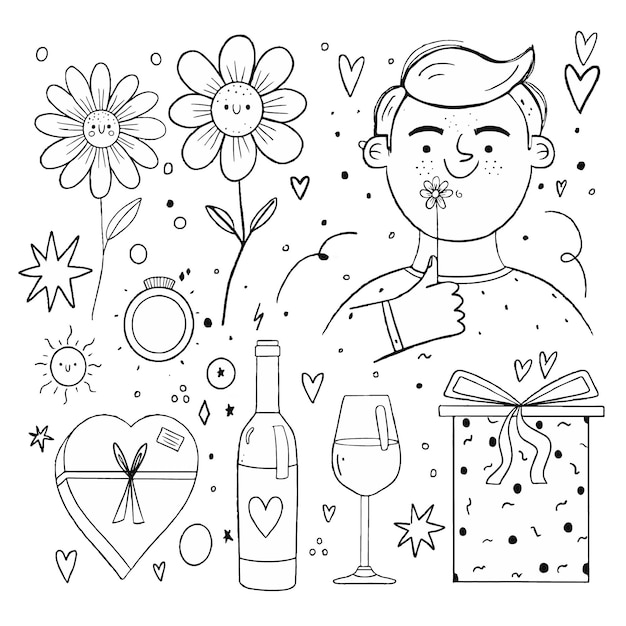 Doodle colección de elementos del día de san valentín