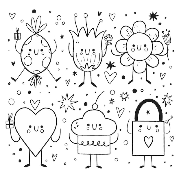 Doodle colección de elementos del día de san valentín