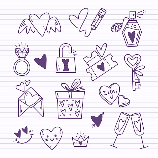 Doodle colección de elementos del día de san valentín