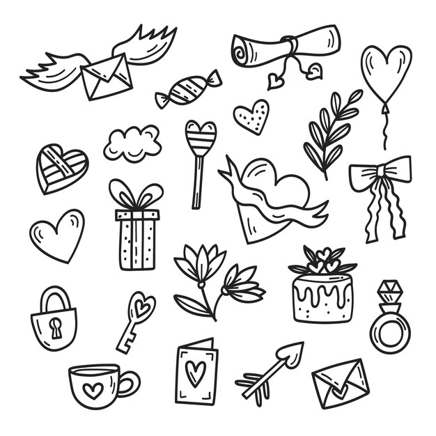Doodle colección de elementos del día de san valentín