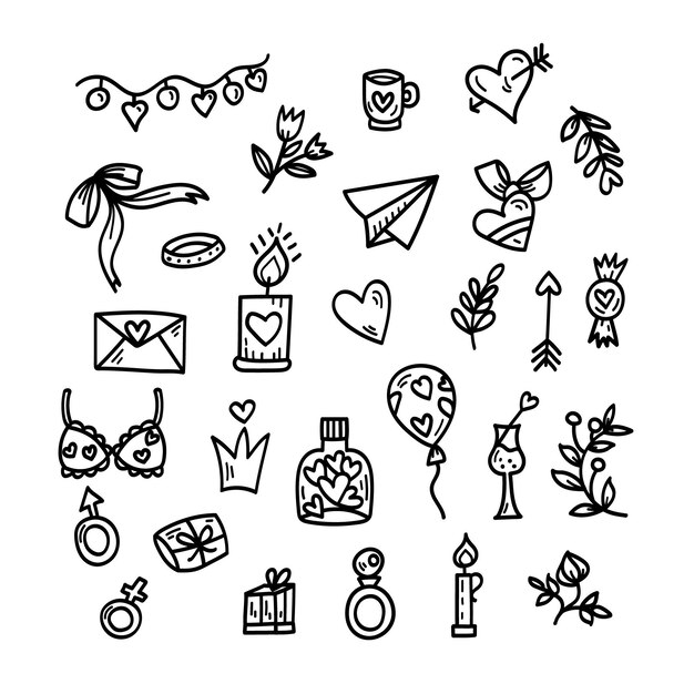 Doodle colección de elementos del día de san valentín