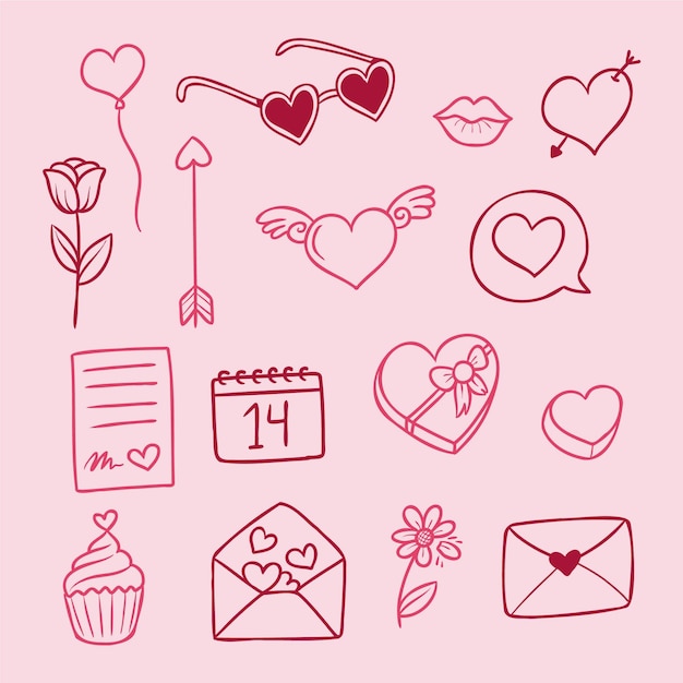 Doodle colección de elementos del día de san valentín