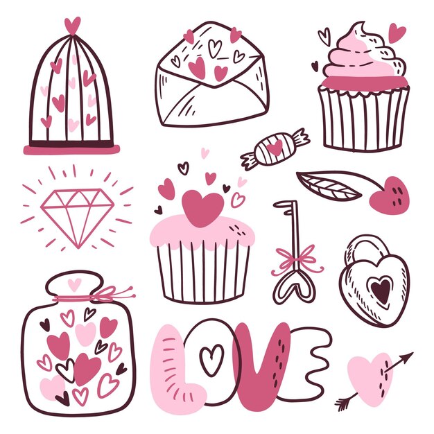 Vector gratuito doodle colección de elementos del día de san valentín