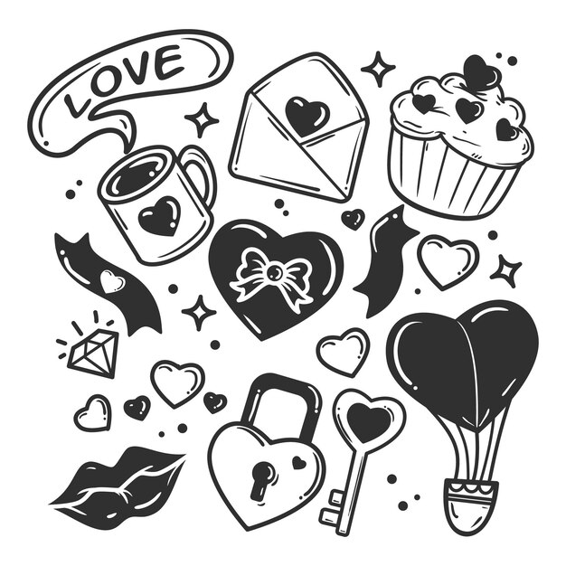 Doodle colección de elementos del día de san valentín