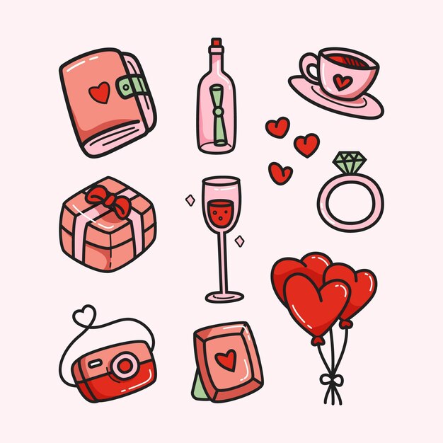 Vector gratuito doodle colección de elementos del día de san valentín