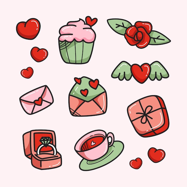 Doodle colección de elementos del día de san valentín