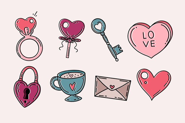 Doodle colección de elementos del día de san valentín