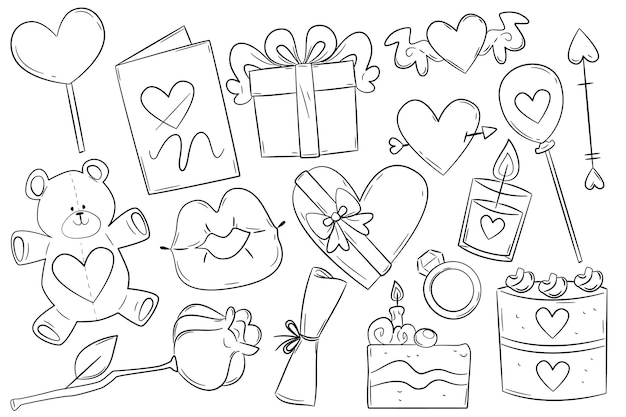 Vector gratuito doodle colección de elementos del día de san valentín