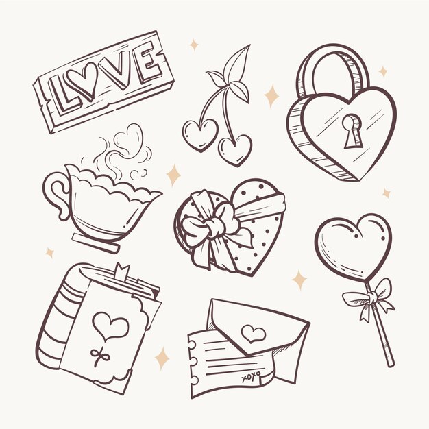 Doodle colección de elementos del día de san valentín