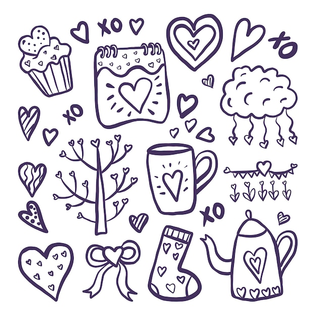 Doodle colección de elementos del día de san valentín