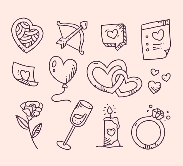 Doodle colección de elementos del día de san valentín