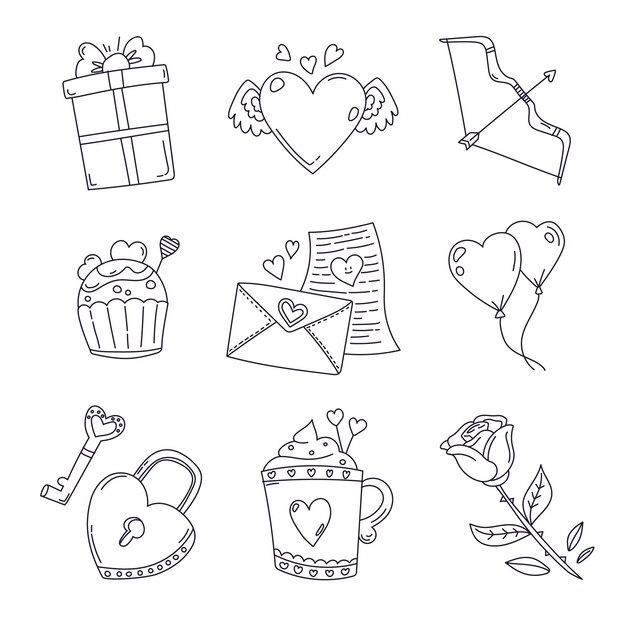 Doodle colección de elementos del día de san valentín