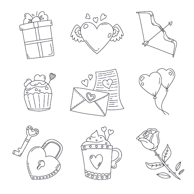 Doodle colección de elementos del día de san valentín