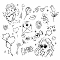 Vector gratuito doodle colección de elementos del día de san valentín