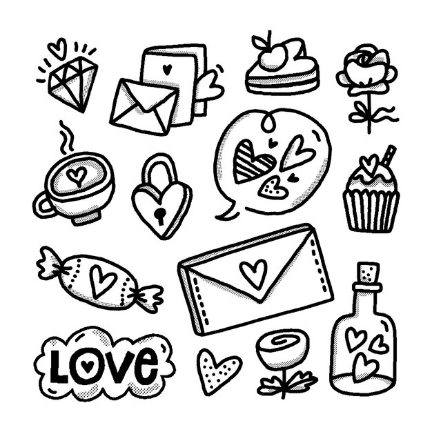 Doodle colección de elementos del día de san valentín