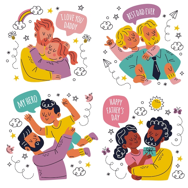 Doodle colección de pegatinas del día del padre dibujadas a mano