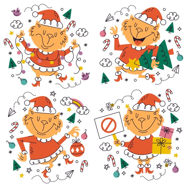 Doodle colección de pegatinas grinch dibujadas a mano