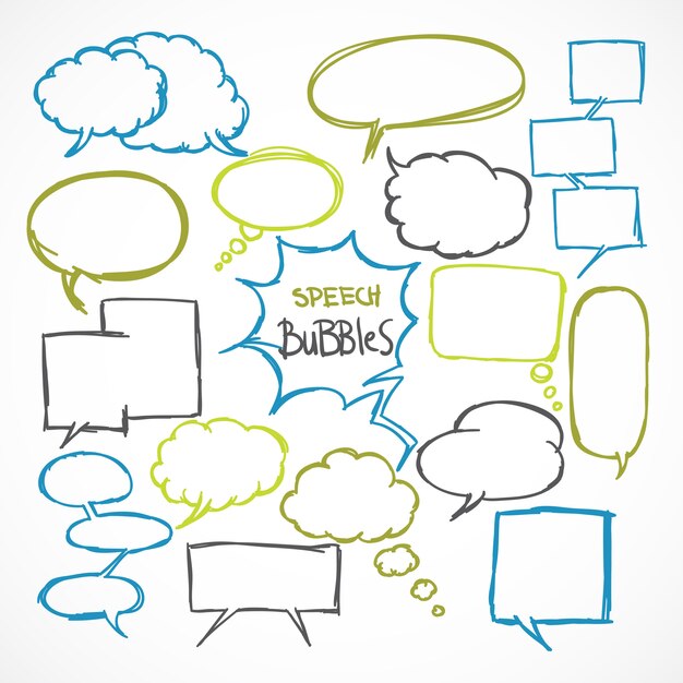 Doodle comic discurso burbujas conjunto