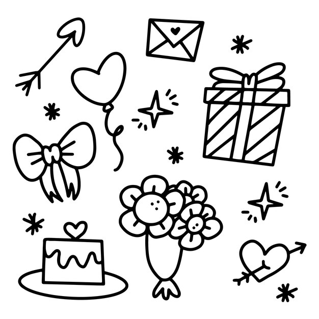 Doodle conjunto de elementos del día de san valentín
