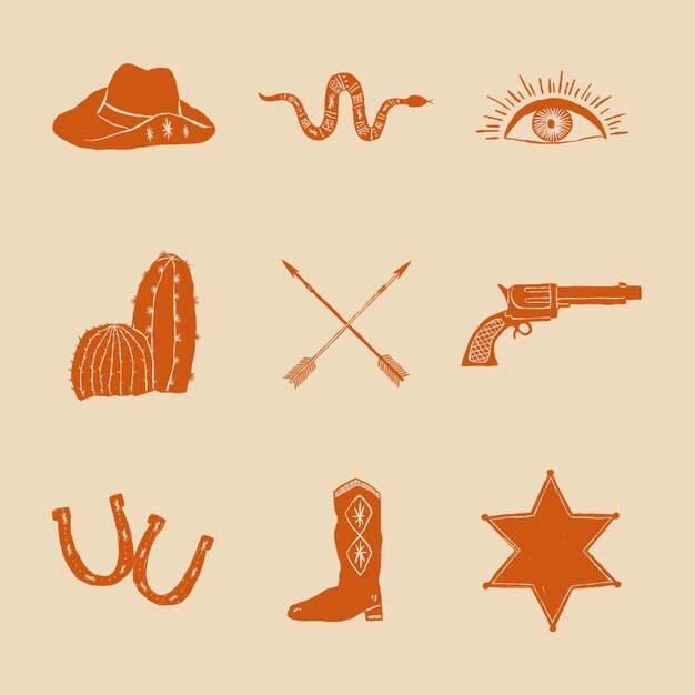 Doodle conjunto de logotipo de vaquero