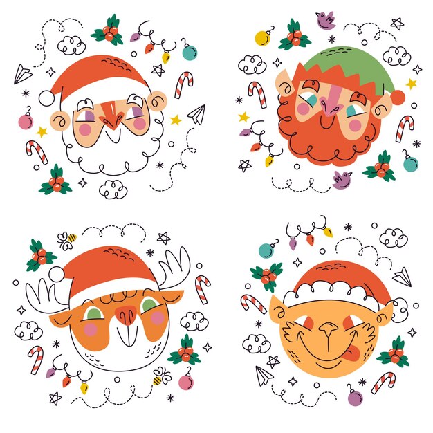 Doodle conjunto de pegatinas grinch dibujadas a mano
