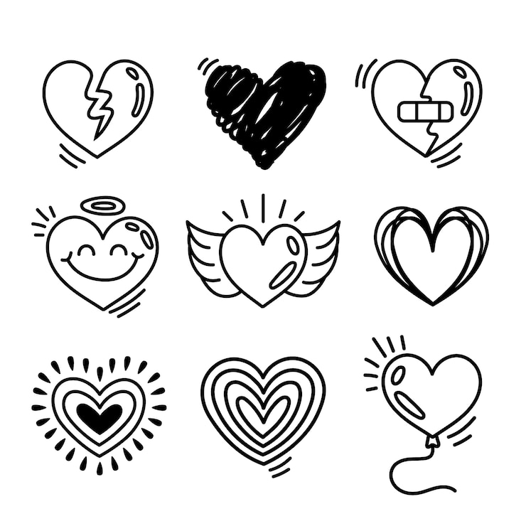 Vector gratuito doodle corazón dibujado a mano dibujo ilustraciones