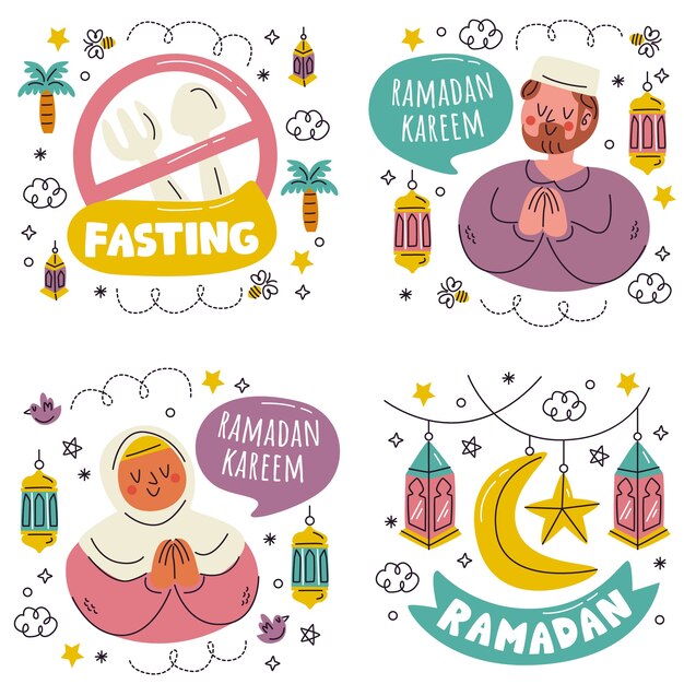 Doodle dibujado a mano colección de pegatinas de ramadán