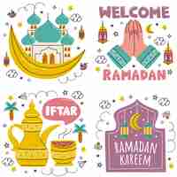 Vector gratuito doodle dibujado a mano colección de pegatinas de ramadán