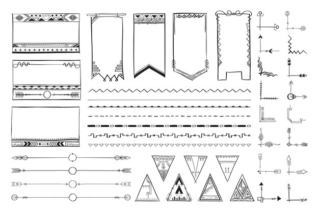 Doodle dibujado a mano vector ornamental conjunto de estilo bohemio